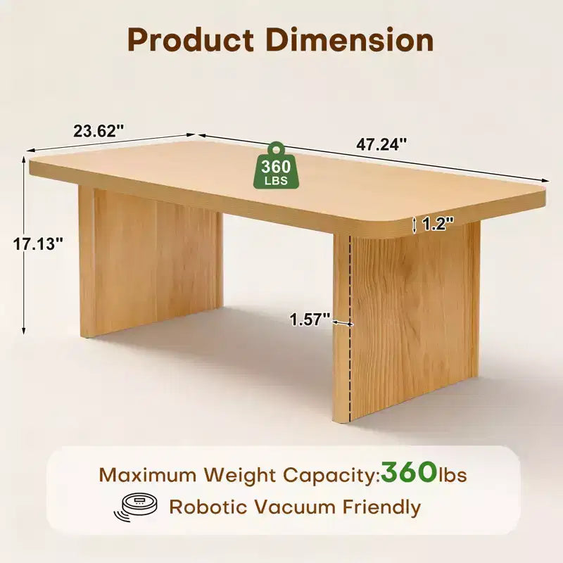 Table basse rustique Bekrvio avec grand espace de rangement, table basse moderne en bois de 47" pour salon, pieds en pin massif robustes