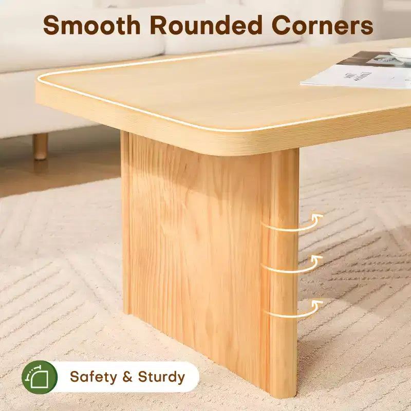 Table basse rustique Bekrvio avec grand espace de rangement, table basse moderne en bois de 47" pour salon, pieds en pin massif robustes
