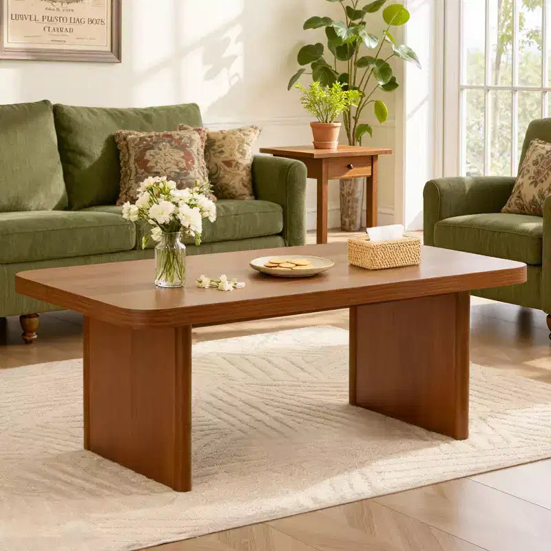 Table basse rustique Bekrvio avec grand espace de rangement, table basse moderne en bois de 47" pour salon, pieds en pin massif robustes