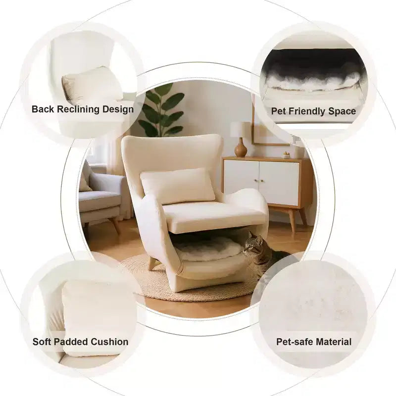 Fauteuil d'appoint Bestier avec espace adapté aux animaux domestiques, fauteuil de salon 2 en 1 en velours, fauteuil simple de loisirs rembourré pour salon et bureau