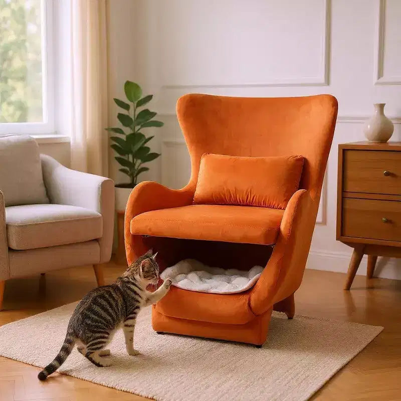 Fauteuil d'appoint Bestier avec espace adapté aux animaux domestiques, fauteuil de salon 2 en 1 en velours, fauteuil simple de loisirs rembourré pour salon et bureau