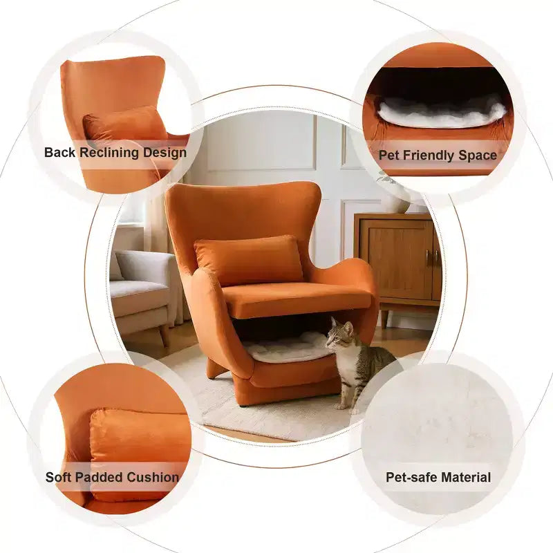 Fauteuil d'appoint Bestier avec espace adapté aux animaux domestiques, fauteuil de salon 2 en 1 en velours, fauteuil simple de loisirs rembourré pour salon et bureau