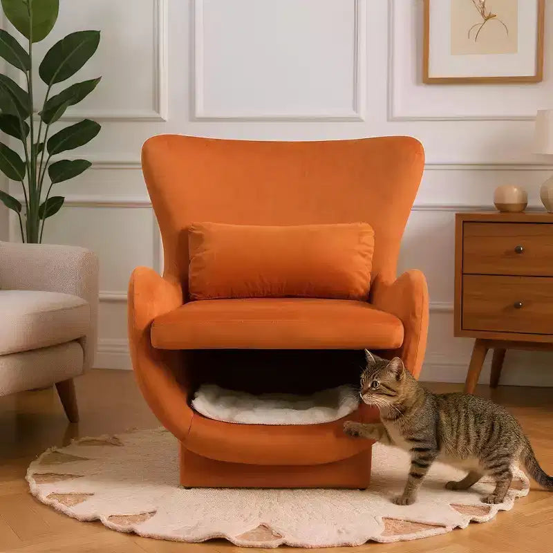 Fauteuil d'appoint Bestier avec espace adapté aux animaux domestiques, fauteuil de salon 2 en 1 en velours, fauteuil simple de loisirs rembourré pour salon et bureau