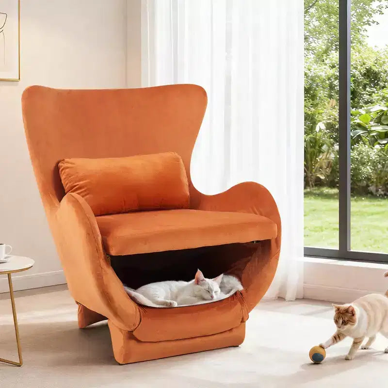 Fauteuil d'appoint Bestier avec espace adapté aux animaux domestiques, fauteuil de salon 2 en 1 en velours, fauteuil simple de loisirs rembourré pour salon et bureau