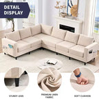 Mjkone Canapé sectionnel modulaire surdimensionné 108Linen, Canapé sectionnel en forme de L avec poche latérale, Grand canapé d'angle 6 places