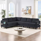 Mjkone Canapé sectionnel modulaire surdimensionné 108Linen, Canapé sectionnel en forme de L avec poche latérale, Grand canapé d'angle 6 places