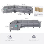 Mjkone Canapé sectionnel modulaire surdimensionné 108Linen, Canapé sectionnel en forme de L avec poche latérale, Grand canapé d'angle 6 places
