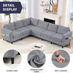 Mjkone Canapé sectionnel modulaire surdimensionné 108Linen, Canapé sectionnel en forme de L avec poche latérale, Grand canapé d'angle 6 places