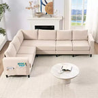 Mjkone Canapé sectionnel modulaire surdimensionné 108Linen, Canapé sectionnel en forme de L avec poche latérale, Grand canapé d'angle 6 places