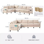 Mjkone Canapé sectionnel modulaire surdimensionné 108Linen, Canapé sectionnel en forme de L avec poche latérale, Grand canapé d'angle 6 places