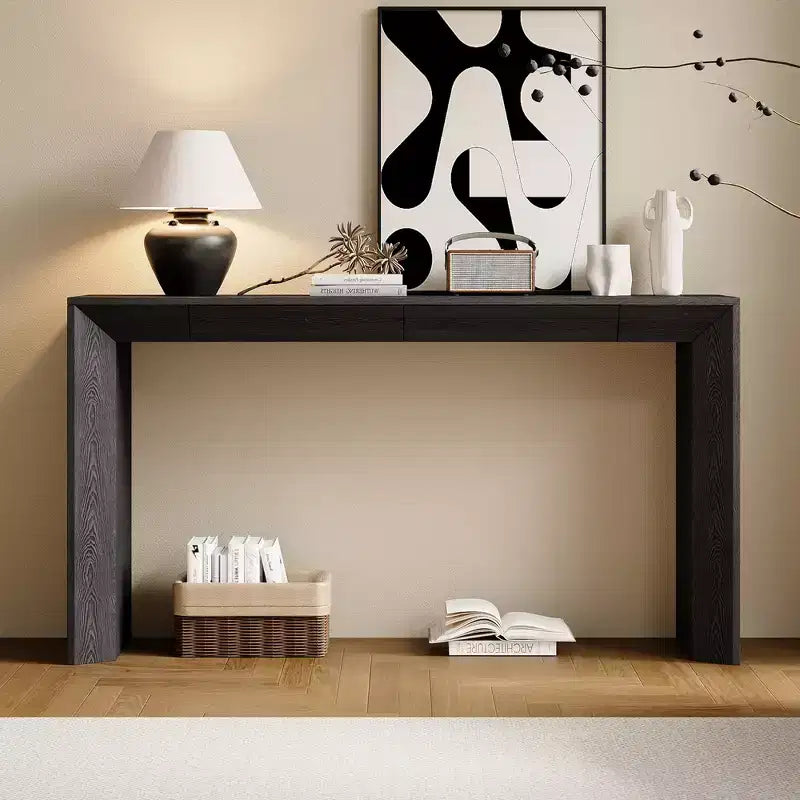 Console en Bois avec Tiroirs, Table d'Entrée à Pieds Épais, Table de Couloir Minimaliste avec Rangement