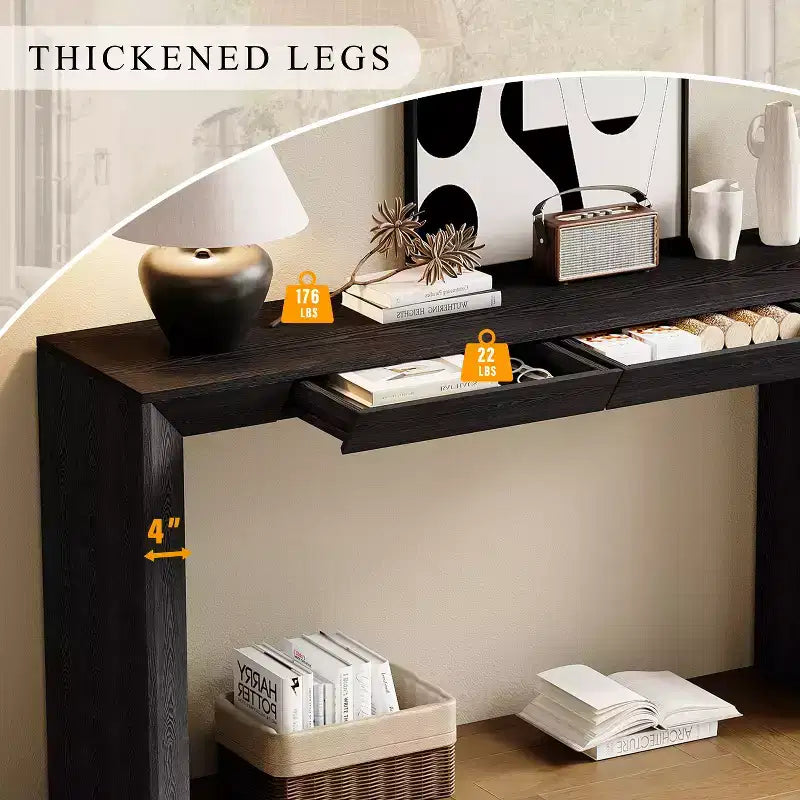 Console en Bois avec Tiroirs, Table d'Entrée à Pieds Épais, Table de Couloir Minimaliste avec Rangement