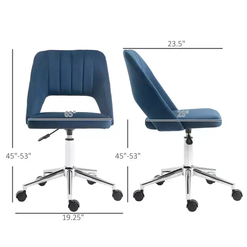 Chaise de bureau moderne à dossier mi-hauteur en velours, chaise d'ordinateur pivotante sans accoudoirs avec dossier ajouré pour bureau à domicile