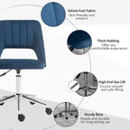 Chaise de bureau moderne à dossier mi-hauteur en velours, chaise d'ordinateur pivotante sans accoudoirs avec dossier ajouré pour bureau à domicile