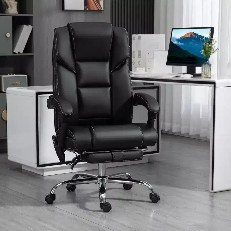 Fauteuil de bureau massant 6 points avec chauffage, en cuir PU, avec hauteur et inclinaison du dossier réglables