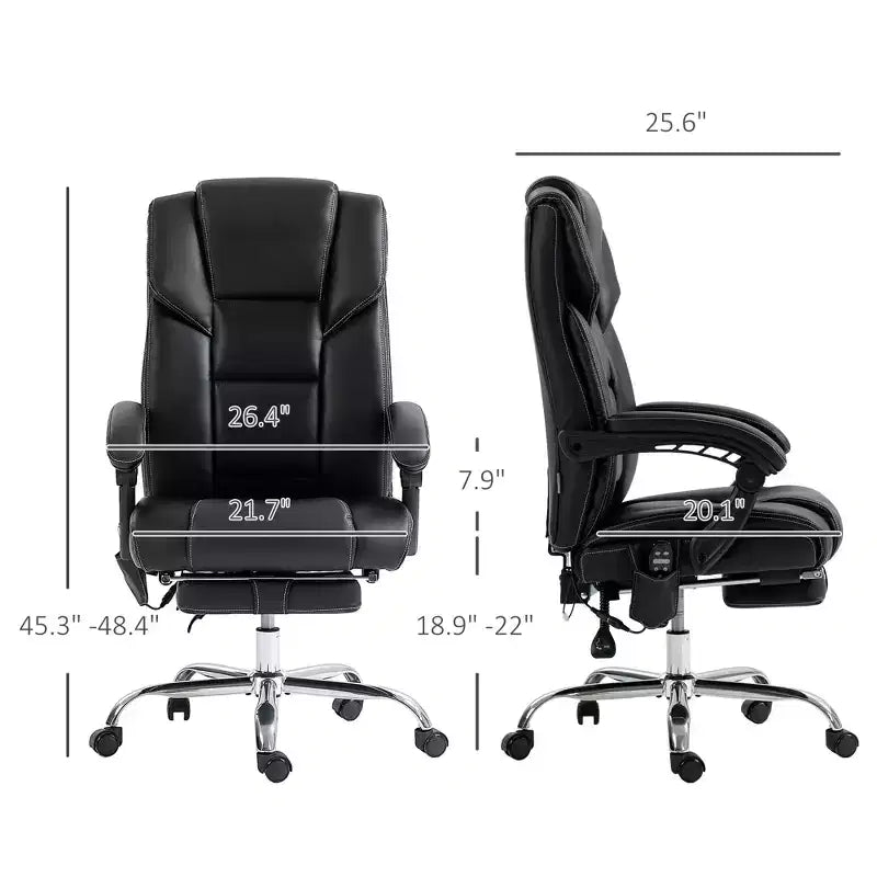 Fauteuil de bureau massant 6 points avec chauffage, en cuir PU, avec hauteur et inclinaison du dossier réglables