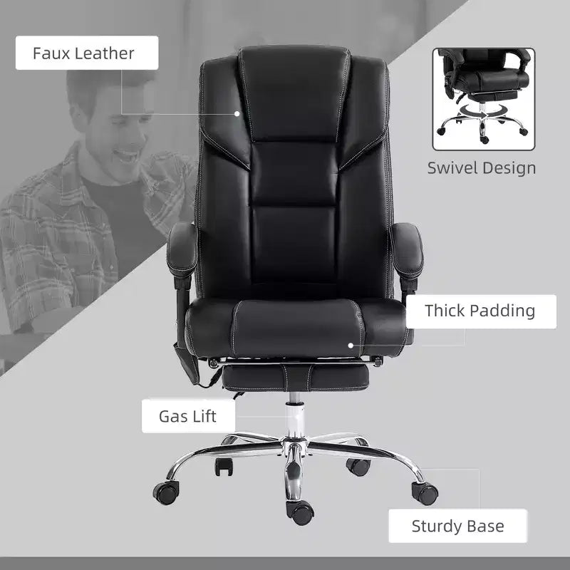 Fauteuil de bureau massant 6 points avec chauffage, en cuir PU, avec hauteur et inclinaison du dossier réglables