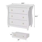 Commode bohème 3 tiroirs avec pieds incurvés et accents en rotin - Armoire de rangement autonome pour chambre à coucher, salon, entrée ou balcon