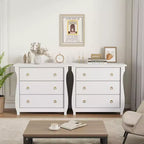 Commode bohème 3 tiroirs avec pieds incurvés et accents en rotin - Armoire de rangement autonome pour chambre à coucher, salon, entrée ou balcon