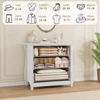 Commode bohème 3 tiroirs avec pieds incurvés et accents en rotin - Armoire de rangement autonome pour chambre à coucher, salon, entrée ou balcon