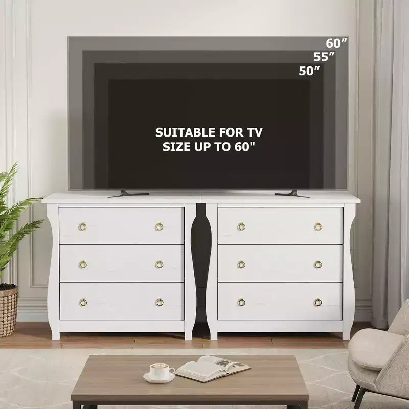 Commode bohème 3 tiroirs avec pieds incurvés et accents en rotin - Armoire de rangement autonome pour chambre à coucher, salon, entrée ou balcon