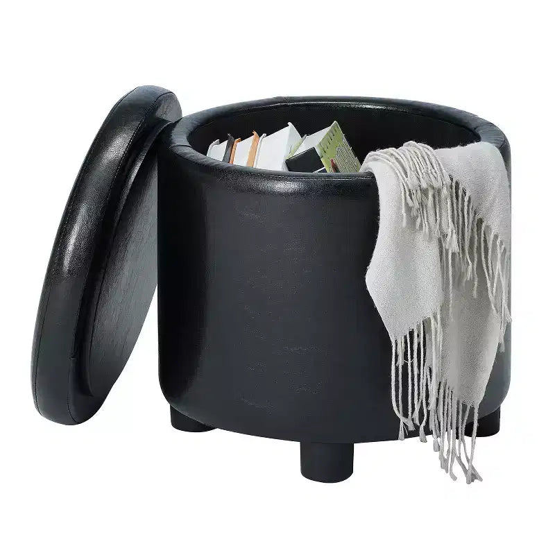 Pouf de rangement d'appoint rond HomeStock Comfort avec couvercle-plateau réversible