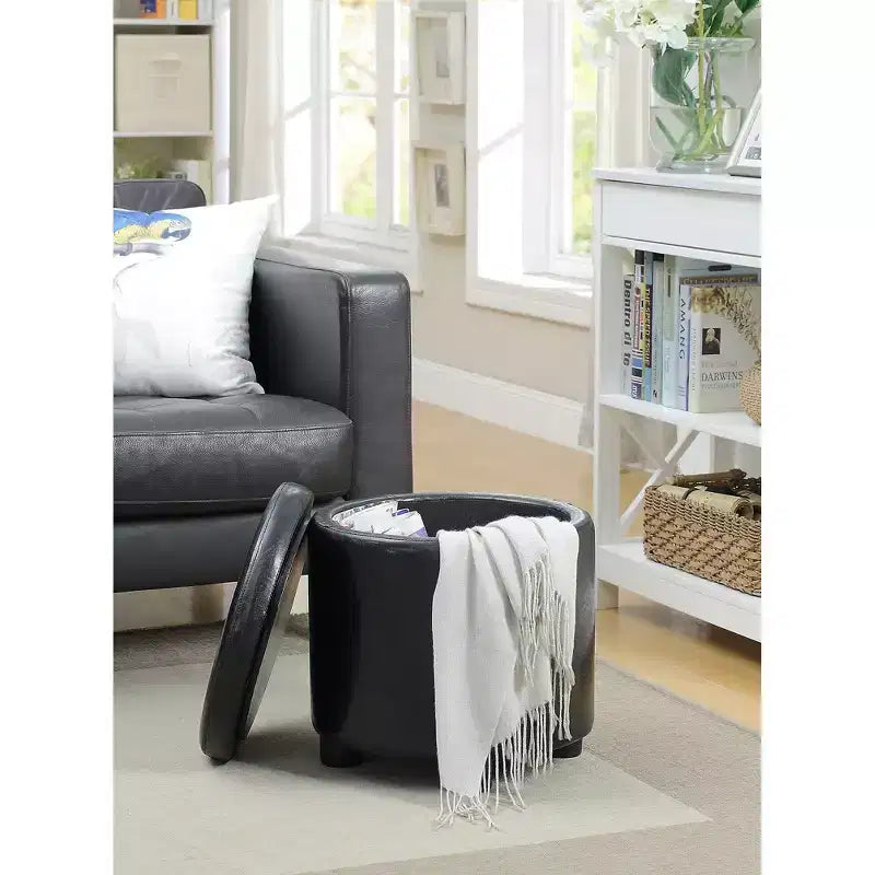 Pouf de rangement d'appoint rond HomeStock Comfort avec couvercle-plateau réversible