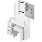 Okak 29.2IN Petite coiffeuse avec tabouret rembourré et support pour sèche-cheveux, coiffeuse avec station d'alimentation et interrupteur 3 couleurs, bureau de vanité