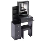Okak 29.2IN Petite coiffeuse avec tabouret rembourré et support pour sèche-cheveux, coiffeuse avec station d'alimentation et interrupteur 3 couleurs, bureau de vanité