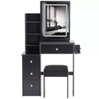 Okak 29.2IN Petite coiffeuse avec tabouret rembourré et support pour sèche-cheveux, coiffeuse avec station d'alimentation et interrupteur 3 couleurs, bureau de vanité