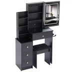 Okak 29.2IN Petite coiffeuse avec tabouret rembourré et support pour sèche-cheveux, coiffeuse avec station d'alimentation et interrupteur 3 couleurs, bureau de vanité