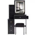 Okak 29.2IN Petite coiffeuse avec tabouret rembourré et support pour sèche-cheveux, coiffeuse avec station d'alimentation et interrupteur 3 couleurs, bureau de vanité