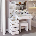 Grande coiffeuse Okak 41IN avec tabouret rembourré et support pour sèche-cheveux, coiffeuse avec station d'alimentation et interrupteur 3 couleurs, bureau de coiffeuse