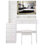 Grande coiffeuse Okak 41IN avec tabouret rembourré et support pour sèche-cheveux, coiffeuse avec station d'alimentation et interrupteur 3 couleurs, bureau de coiffeuse