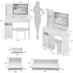 Grande coiffeuse Okak 41IN avec tabouret rembourré et support pour sèche-cheveux, coiffeuse avec station d'alimentation et interrupteur 3 couleurs, bureau de coiffeuse