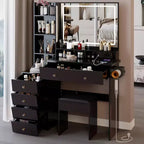 Grande coiffeuse Okak 41IN avec tabouret rembourré et support pour sèche-cheveux, coiffeuse avec station d'alimentation et interrupteur 3 couleurs, bureau de coiffeuse