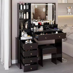 Grande coiffeuse Okak 41IN avec tabouret rembourré et support pour sèche-cheveux, coiffeuse avec station d'alimentation et interrupteur 3 couleurs, bureau de coiffeuse