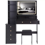 Grande coiffeuse Okak 41IN avec tabouret rembourré et support pour sèche-cheveux, coiffeuse avec station d'alimentation et interrupteur 3 couleurs, bureau de coiffeuse