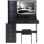Grande coiffeuse Okak 41IN avec tabouret rembourré et support pour sèche-cheveux, coiffeuse avec station d'alimentation et interrupteur 3 couleurs, bureau de coiffeuse