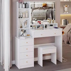 Grande coiffeuse Okak 41IN avec tabouret rembourré et support pour sèche-cheveux, coiffeuse avec station d'alimentation et interrupteur 3 couleurs, bureau de coiffeuse