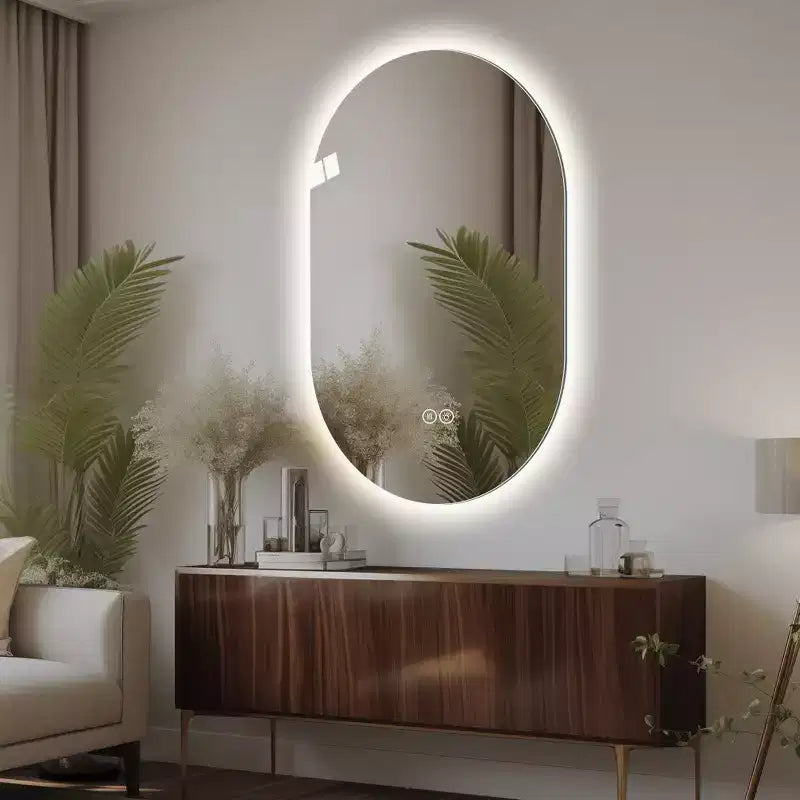 GDFStudio Lark 48 Miroir de salle de bain ovale moderne à LED anti-buée avec modes d'éclairage réglables