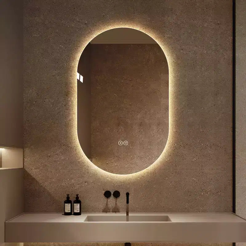 GDFStudio Lark 48 Miroir de salle de bain ovale moderne à LED anti-buée avec modes d'éclairage réglables
