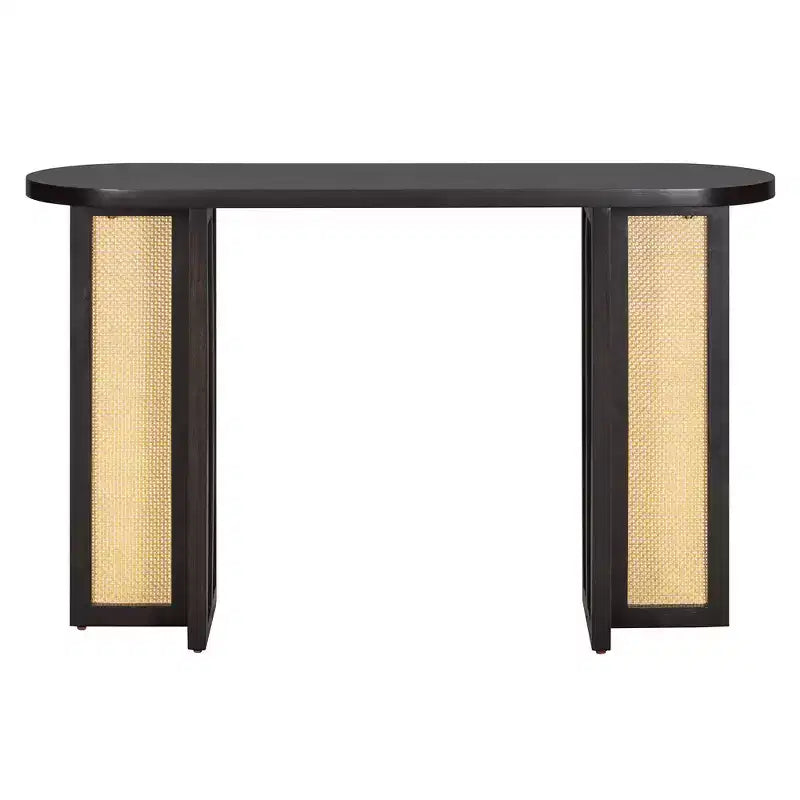 Console étroite en rotin Luxystar avec plateau ovale et rangement pour salon et entrée
