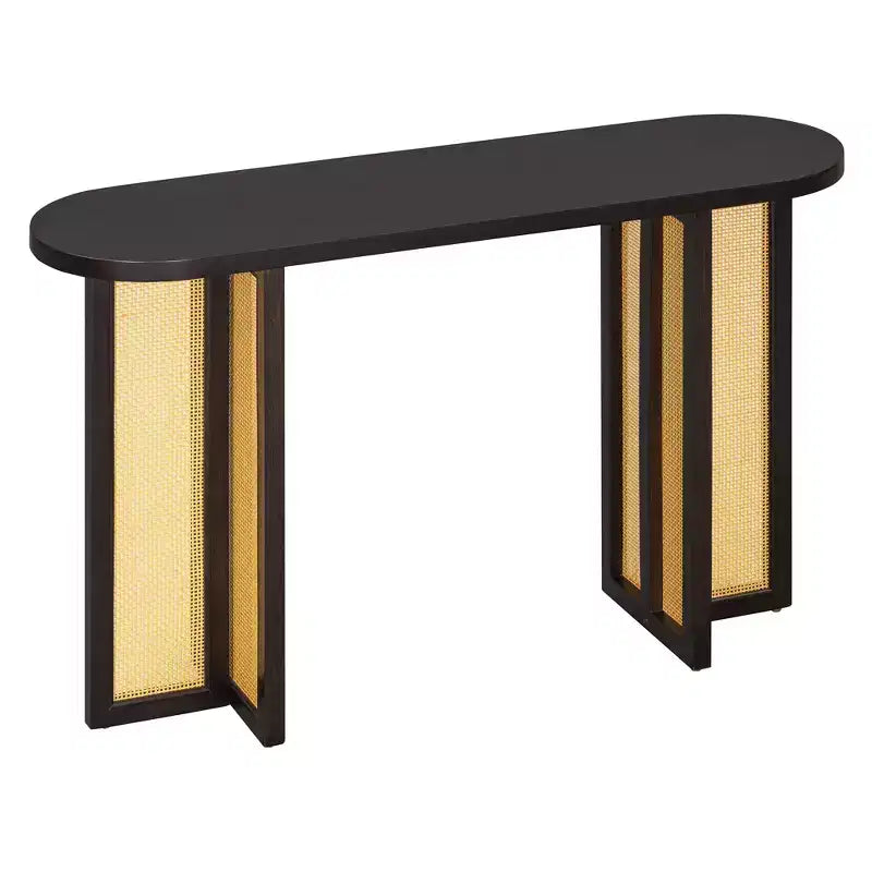 Console étroite en rotin Luxystar avec plateau ovale et rangement pour salon et entrée