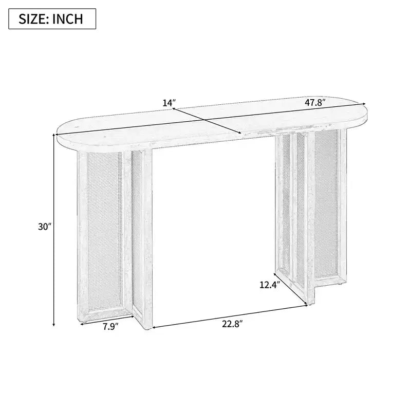 Console étroite en rotin Luxystar avec plateau ovale et rangement pour salon et entrée