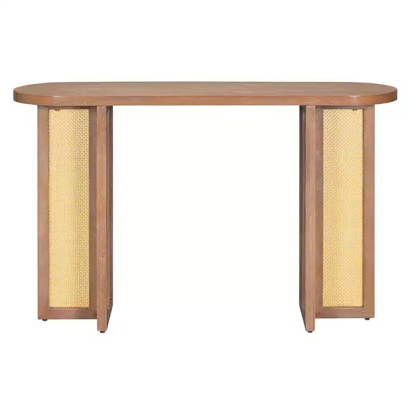 Console étroite en rotin Luxystar avec plateau ovale et rangement pour salon et entrée