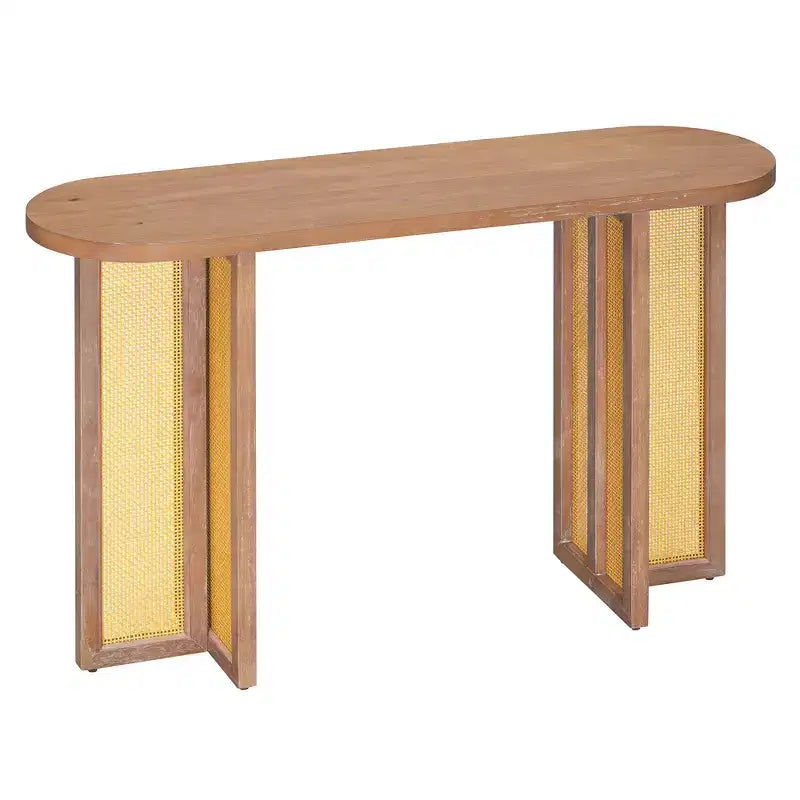 Console étroite en rotin Luxystar avec plateau ovale et rangement pour salon et entrée