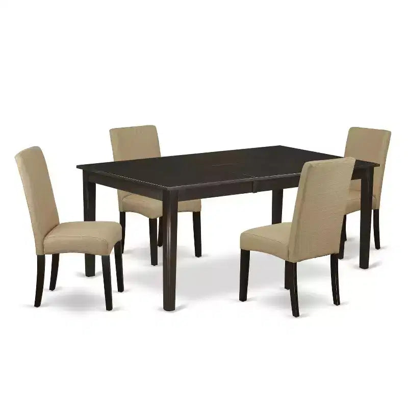 HomeStock 5-Pc Cappuccino Solid Wood Top-Dining Room Set with Butterfly Leaf-Seats 4