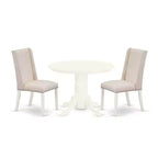 HomeStock 3-Pc Linen white Solid Wood Top - Round Upholstered Dining Room Set - Seats 4
