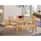 HomeStock Table à manger rectangulaire 6 places en bois massif de chêne naturel avec 1 banc et 4 chaises